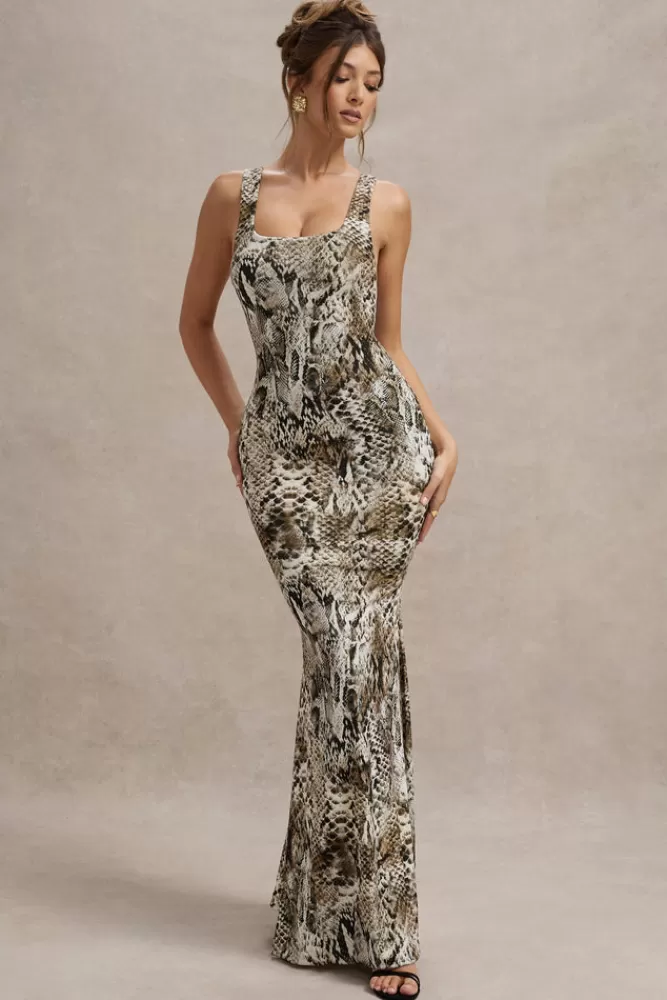 Club L London Mahina | Snake Print Square-Neck Maxi Dress SNAKEPRINT Online