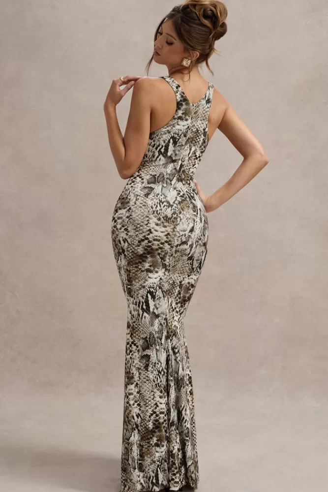 Club L London Mahina | Snake Print Square-Neck Maxi Dress SNAKEPRINT Online