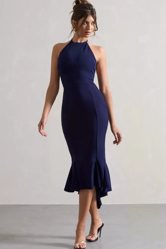 Club L London Maluma | Halter-Neck Midi Dress NAVY Best