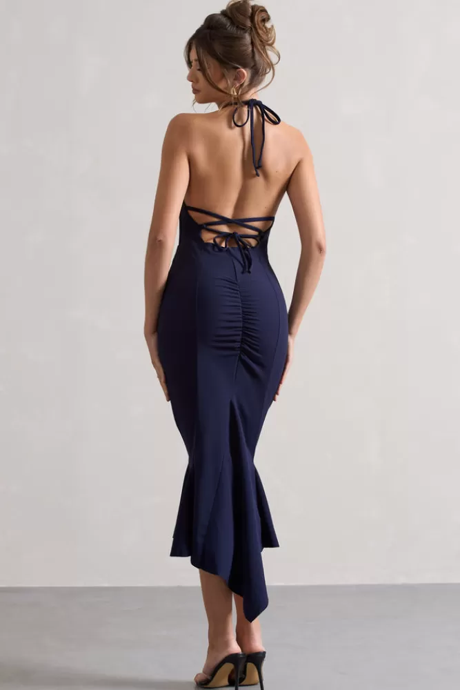 Club L London Maluma | Halter-Neck Midi Dress NAVY Best