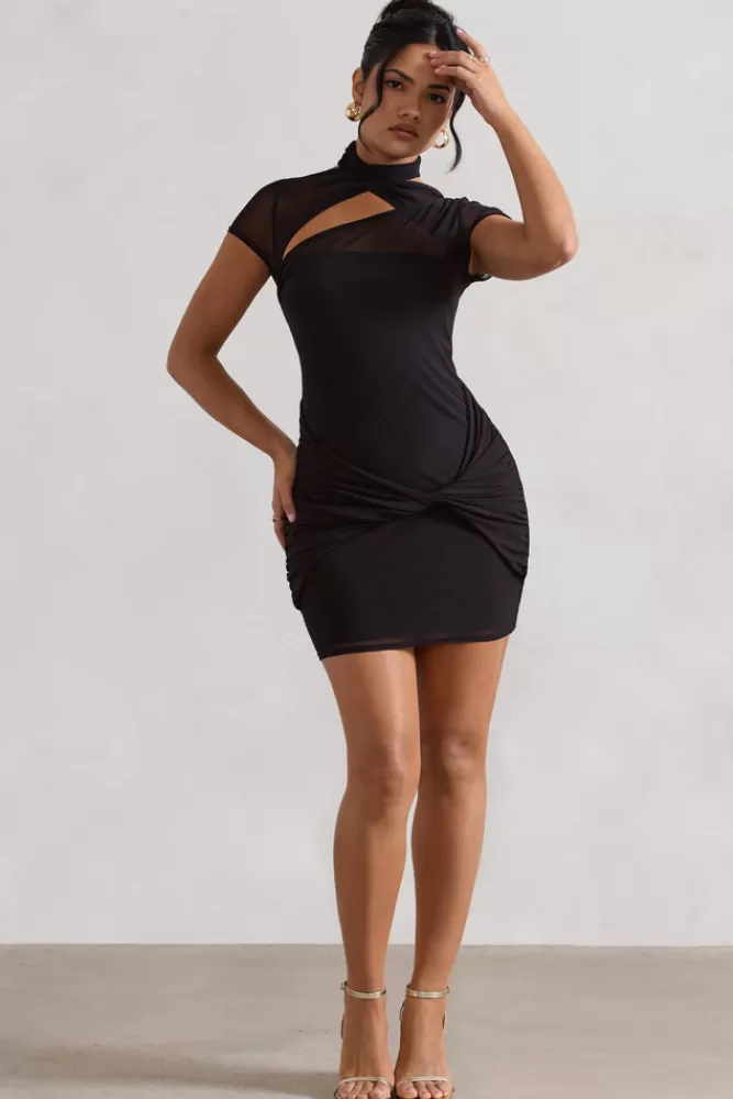 Club L London Mandi | Mesh Halter-Neck Cut-Out Mini Dress BLACK Best