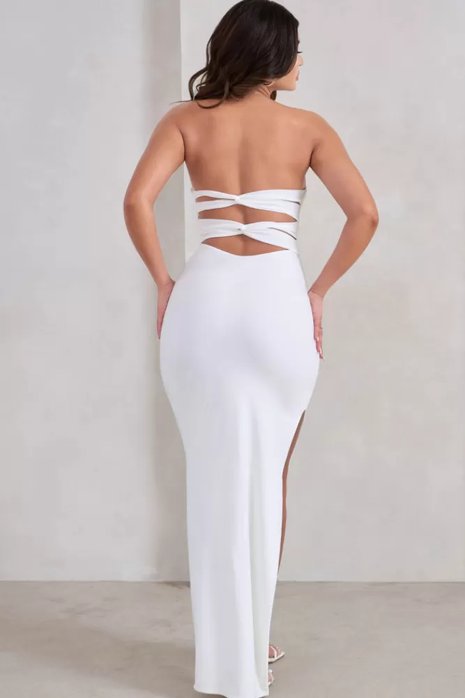 Club L London Manon | Sweetheart Bandeau Maxi Dress With Thigh Split WHITE Store