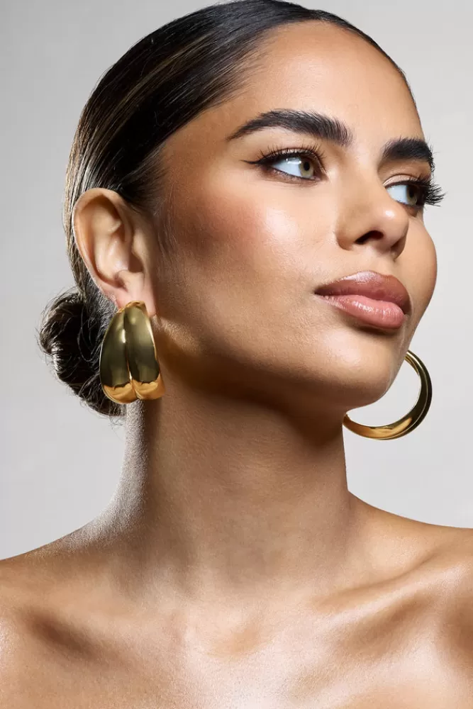 Club L London Manuka | Chunky Layered Hoop Earrings GOLD Hot