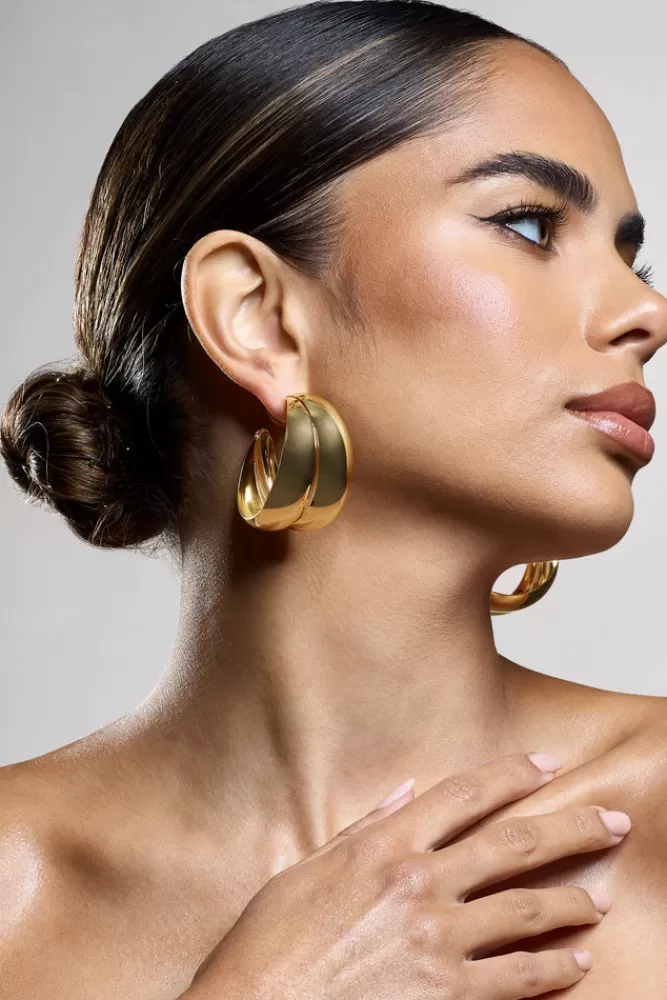 Club L London Manuka | Chunky Layered Hoop Earrings GOLD Hot