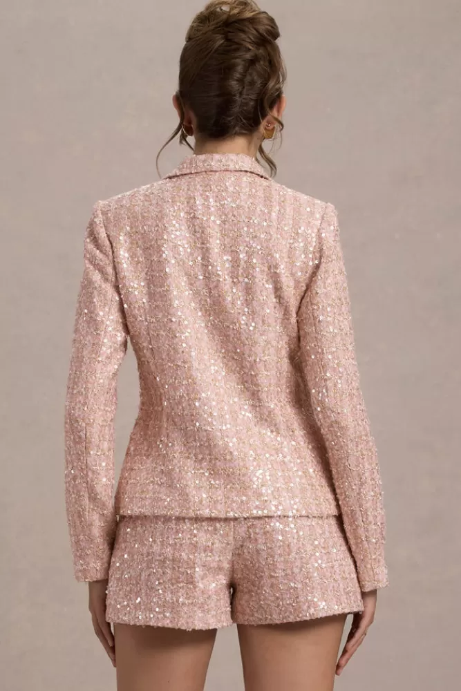 Club L London Marena | Pink Boucle Tailored Blazer BLUSH New