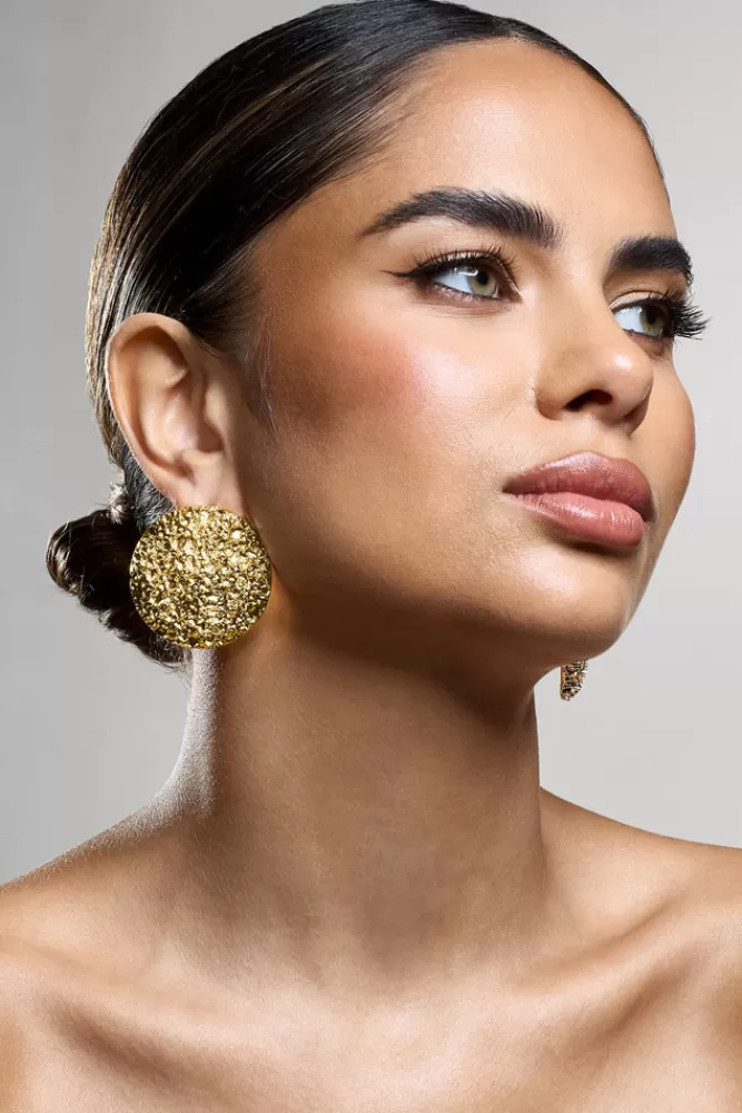 Club L London Mars | Textured Statement Disc Earrings GOLD Flash Sale