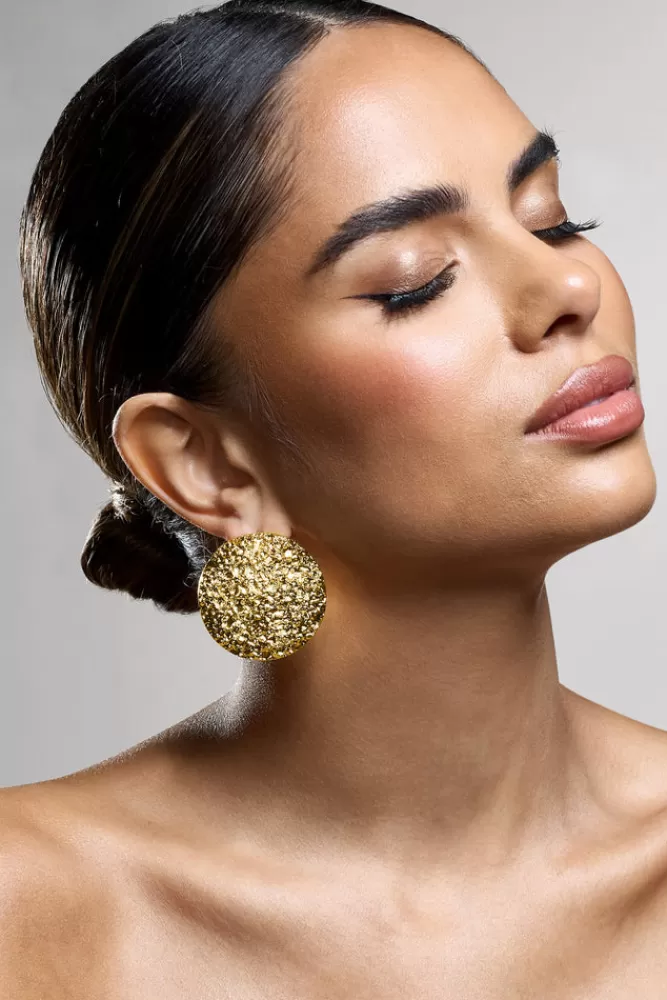 Club L London Mars | Textured Statement Disc Earrings GOLD Flash Sale