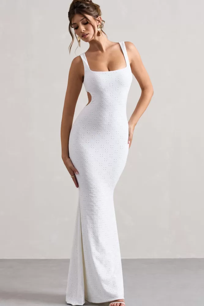 Club L London Marseille | Broderie Knit Square-Neck Cut-Out Maxi Dress WHITE Shop