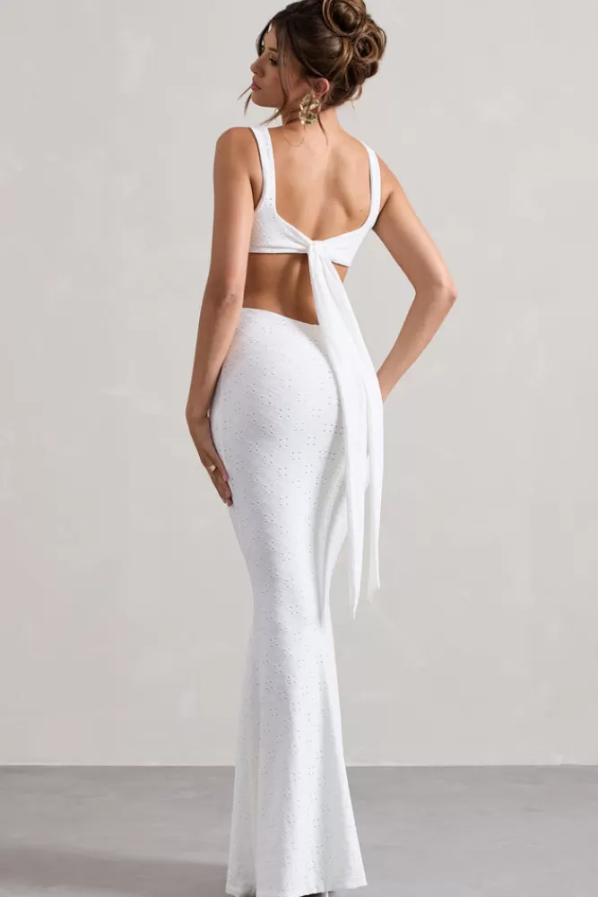 Club L London Marseille | Broderie Knit Square-Neck Cut-Out Maxi Dress WHITE Shop