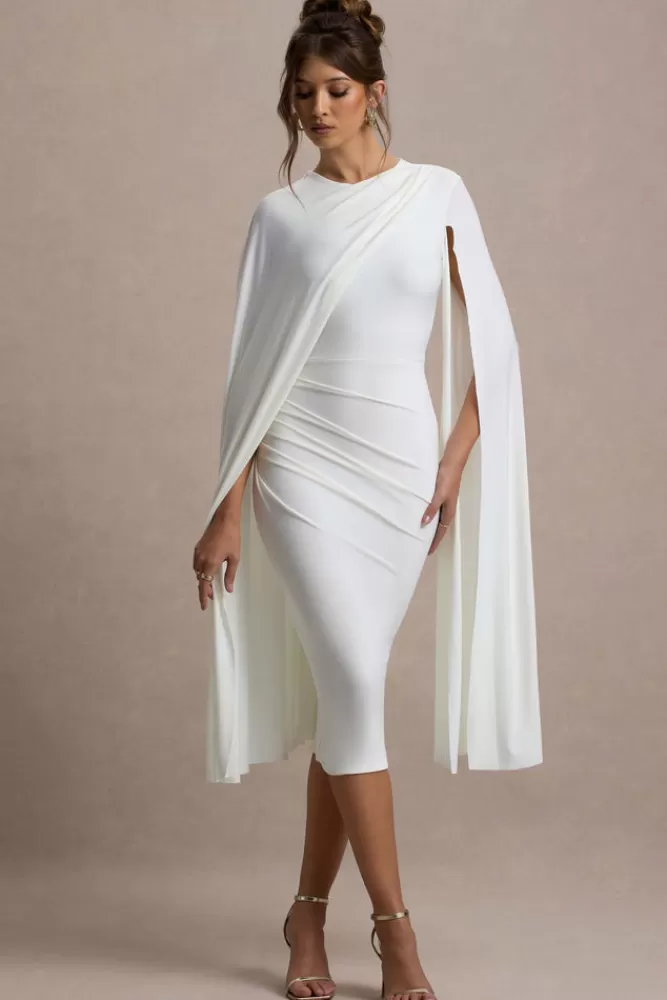 Club L London Marysol | Asymmetric Cape Midi Dress WHITE Shop