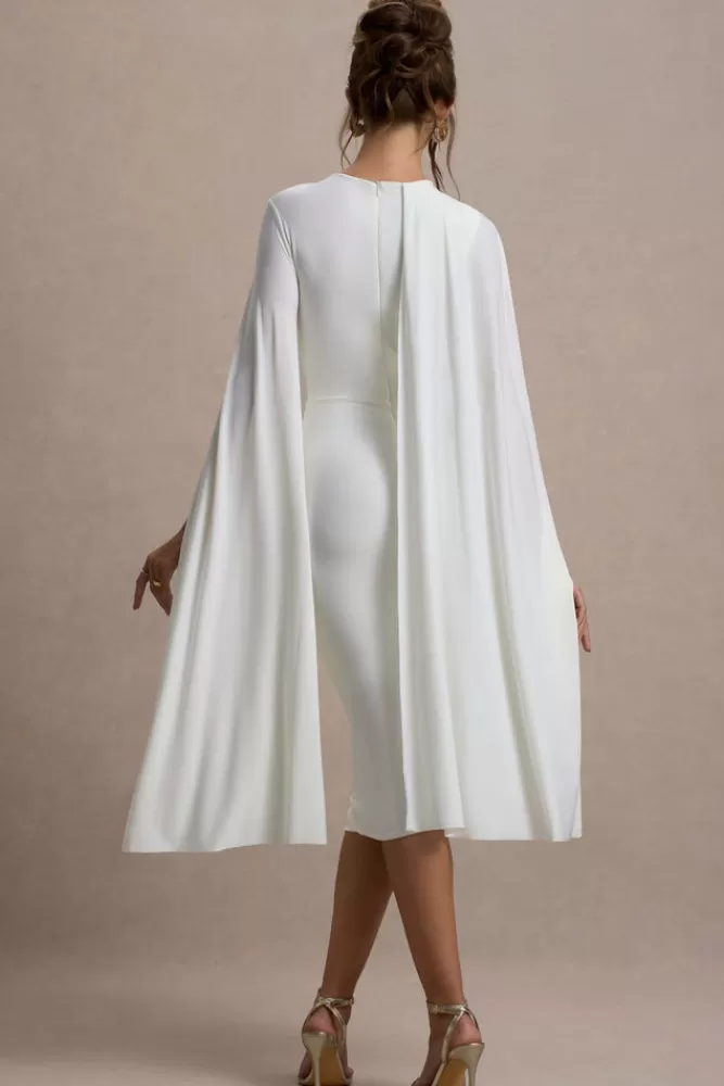 Club L London Marysol | Asymmetric Cape Midi Dress WHITE Shop