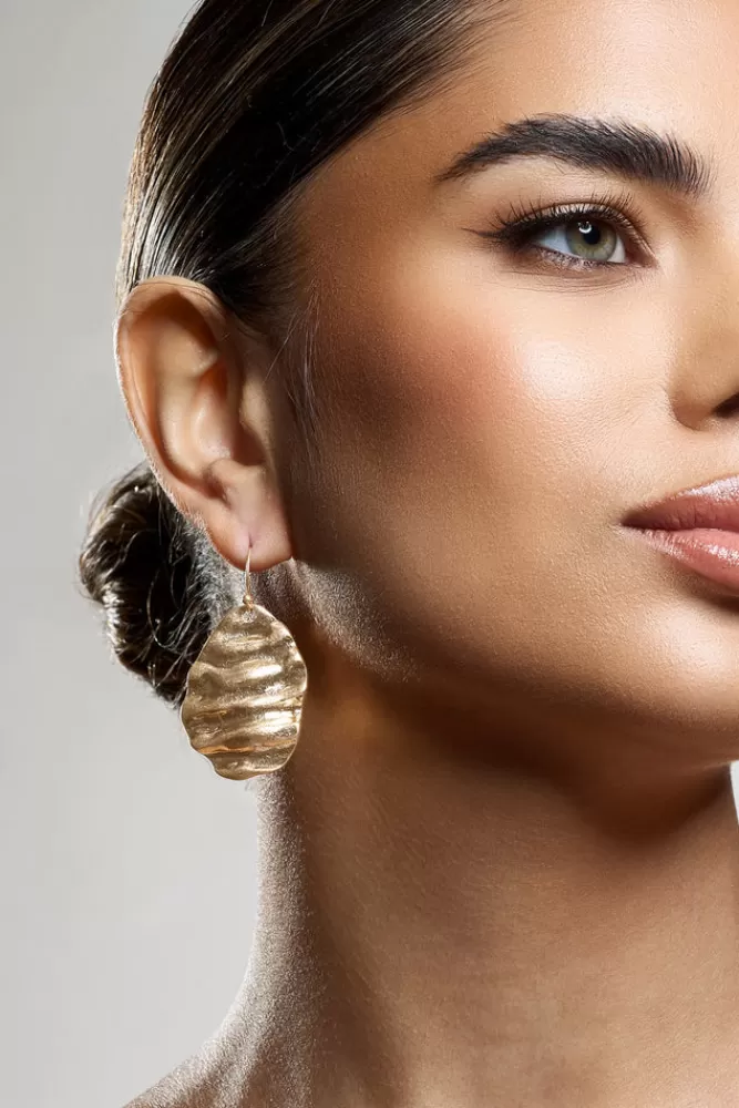 Club L London Maui | Textured Abstract Dangle Earrings GOLD Clearance