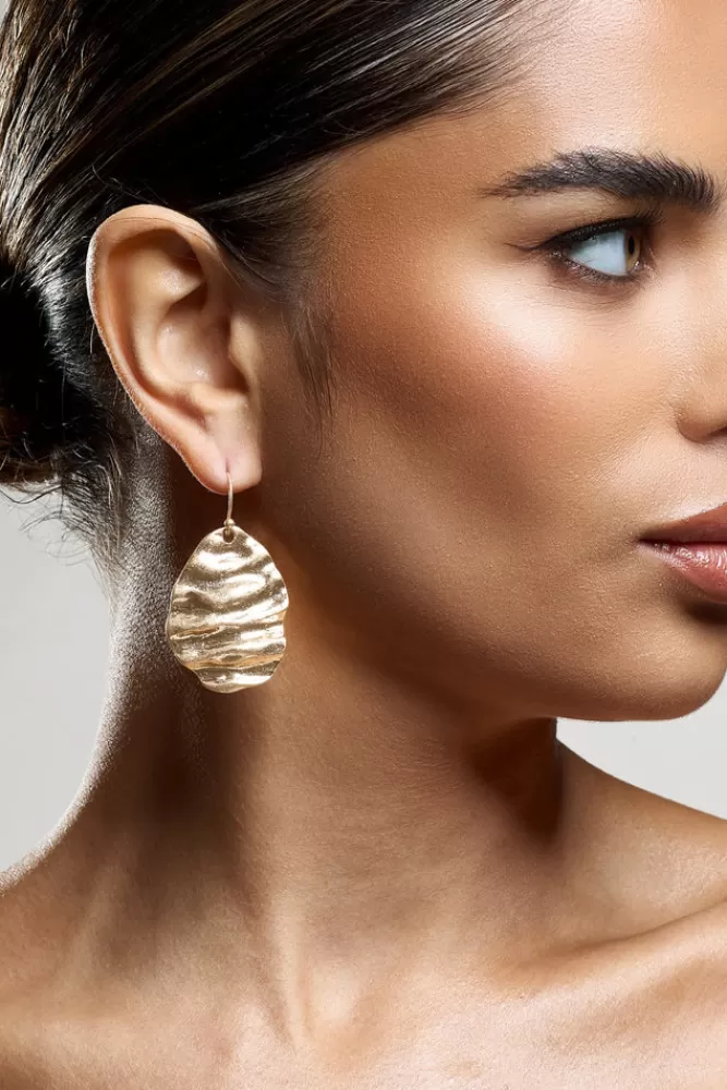 Club L London Maui | Textured Abstract Dangle Earrings GOLD Clearance