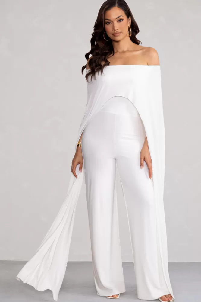 Club L London Mayara | Bardot Cape Sleeve Jumpsuit WHITE Shop