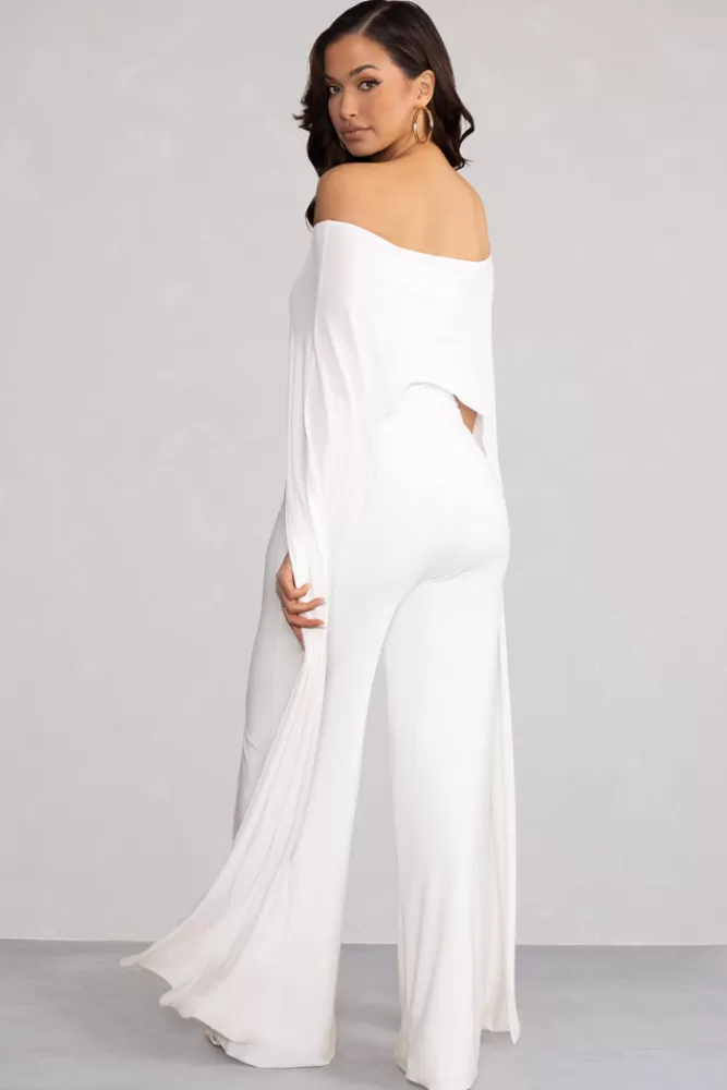 Club L London Mayara | Bardot Cape Sleeve Jumpsuit WHITE Shop