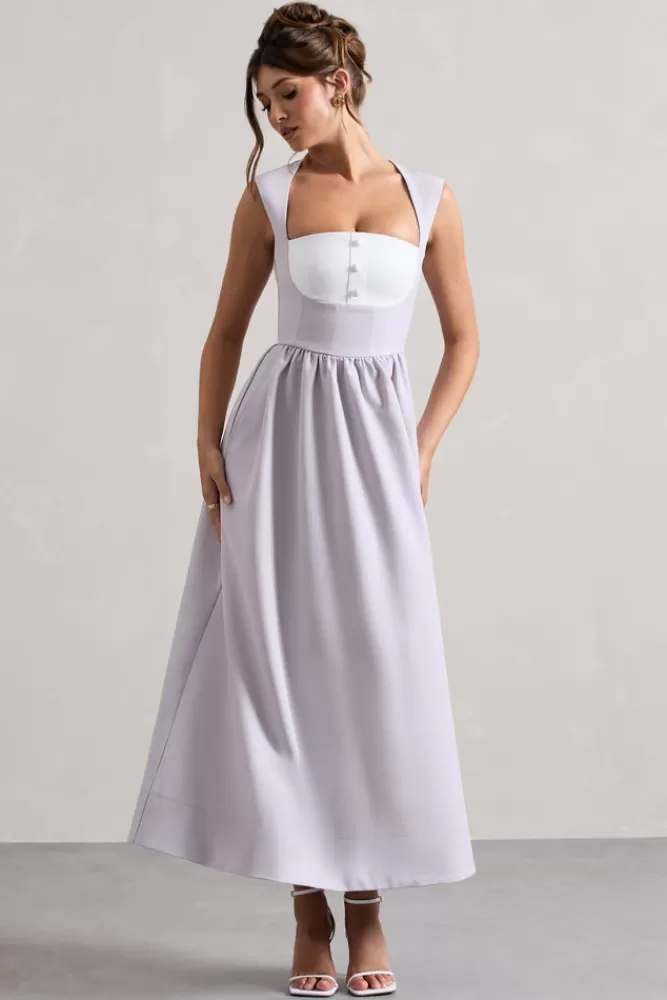 Club L London Maybelle | Square-Neck Corset Skater Maxi Dress MAUVE Hot