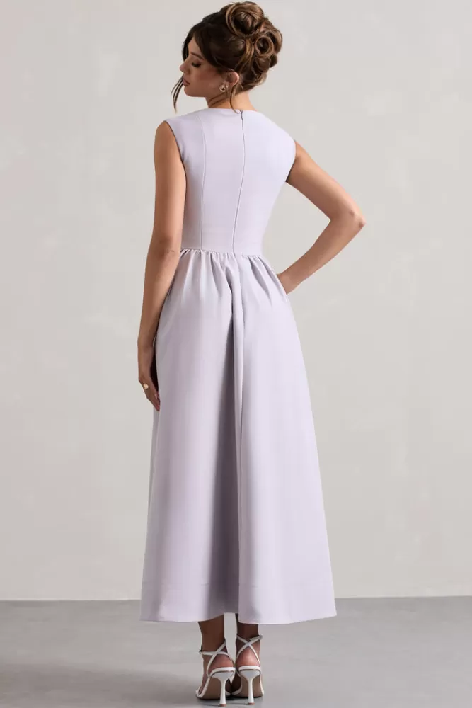 Club L London Maybelle | Square-Neck Corset Skater Maxi Dress MAUVE Hot