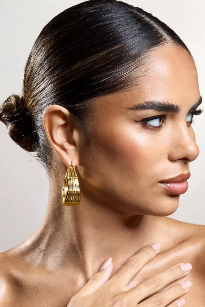 Club L London Meg | Ribbed Hoop Earrings GOLD Clearance