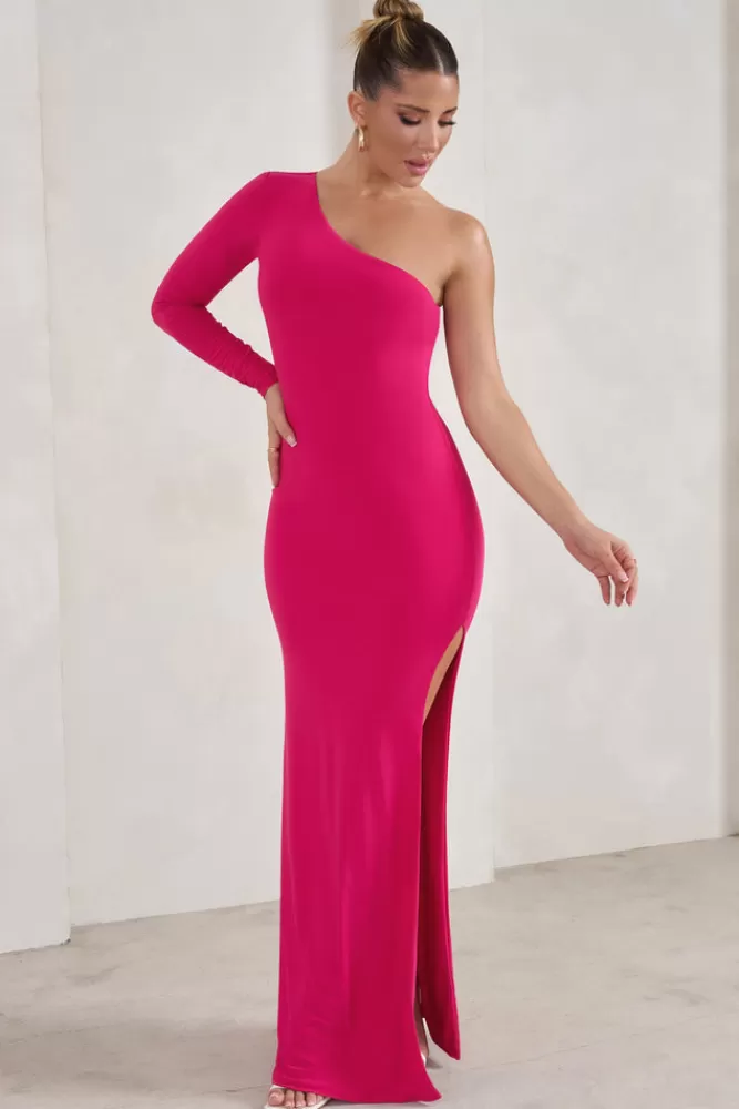 Club L London Melanie | Hot Pink One Shoulder Split Maxi Dress HOTPINK Cheap