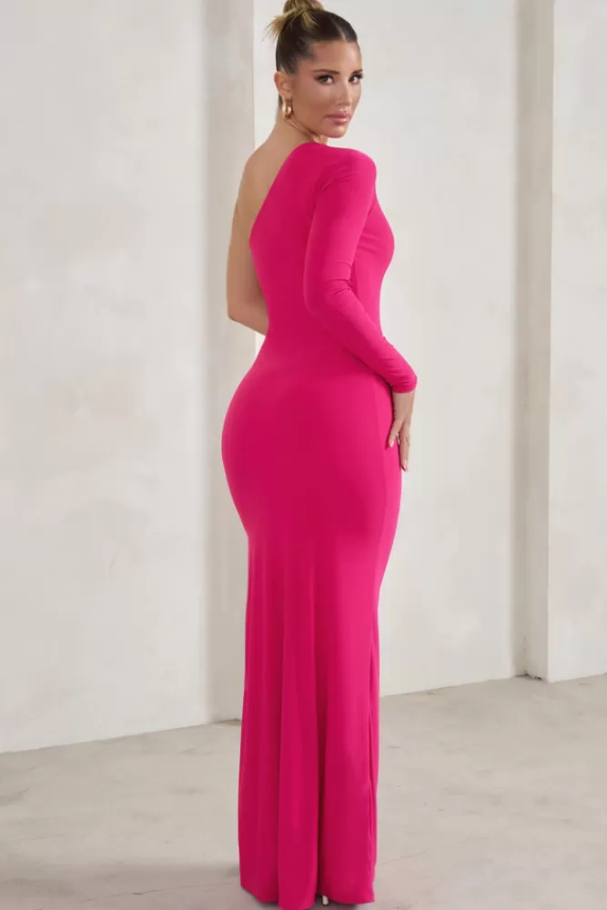 Club L London Melanie | Hot Pink One Shoulder Split Maxi Dress HOTPINK Cheap