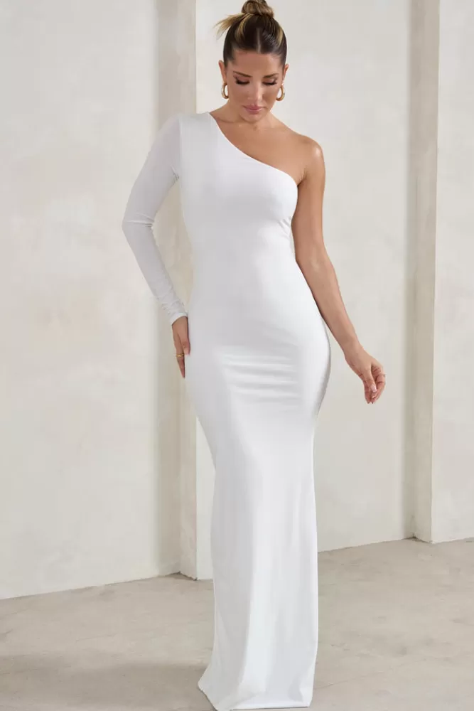 Club L London Melanie | One Shoulder Split Maxi Dress WHITE Hot