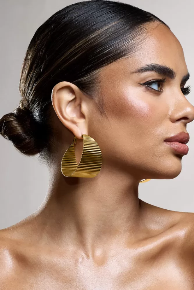 Club L London Mercury | Ribbed Chunky Hoop Earrings GOLD Outlet