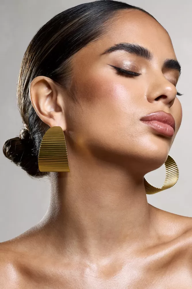 Club L London Mercury | Ribbed Chunky Hoop Earrings GOLD Outlet