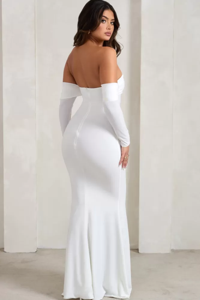 Club L London Midnight | Draped Long Sleeve Maxi Dress White Fashion