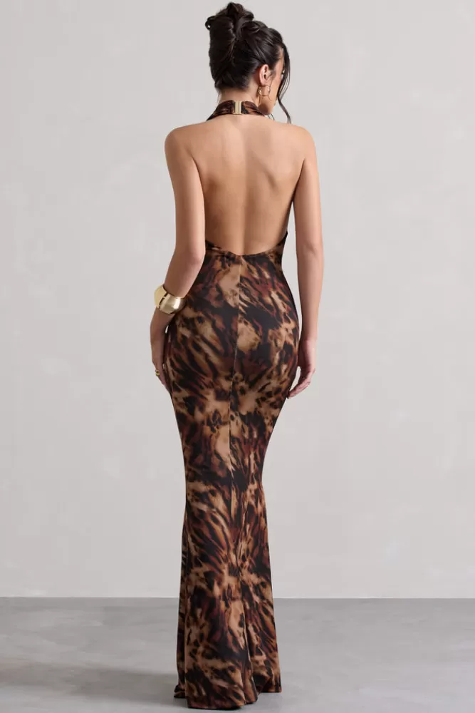 Club L London Milani | Animal Print Backless Cowl Neck Fishtail Maxi Dress ANIMALPRINT Flash Sale