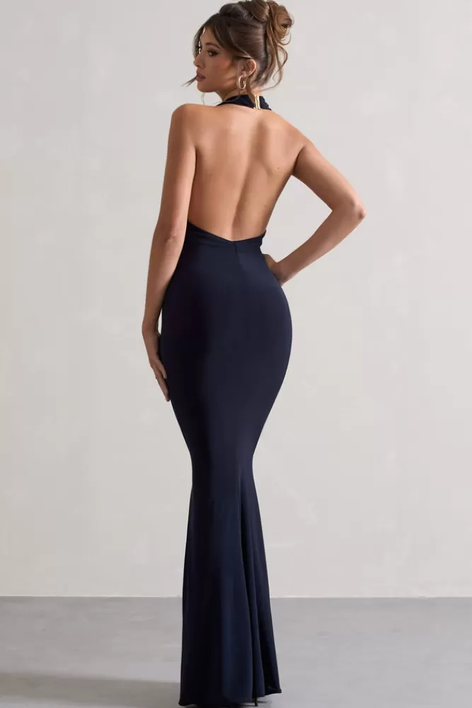 Club L London Milani | Backless Cowl Neck Fishtail Maxi Dress NAVY Discount