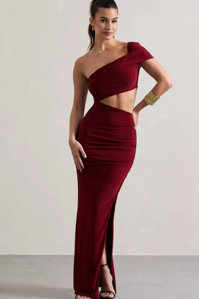 Club L London Milos | One-Shoulder Cut-Out Maxi Dress With Split BERRY Best