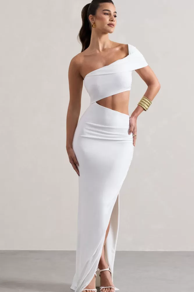 Club L London Milos | One-Shoulder Cut-Out Maxi Dress With Split WHITE Best Sale