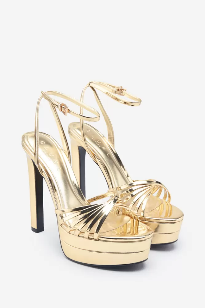 Club L London Mirror Mirror | Gold Mirror Strappy Heeled Platform Sandals GOLDREPTILE Sale
