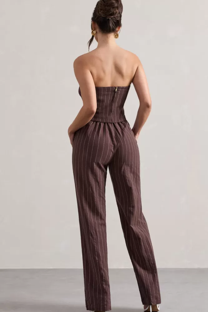 Club L London Missed Out | Brown Pinstripe Wide-Leg Trousers CHOCOLATE Cheap