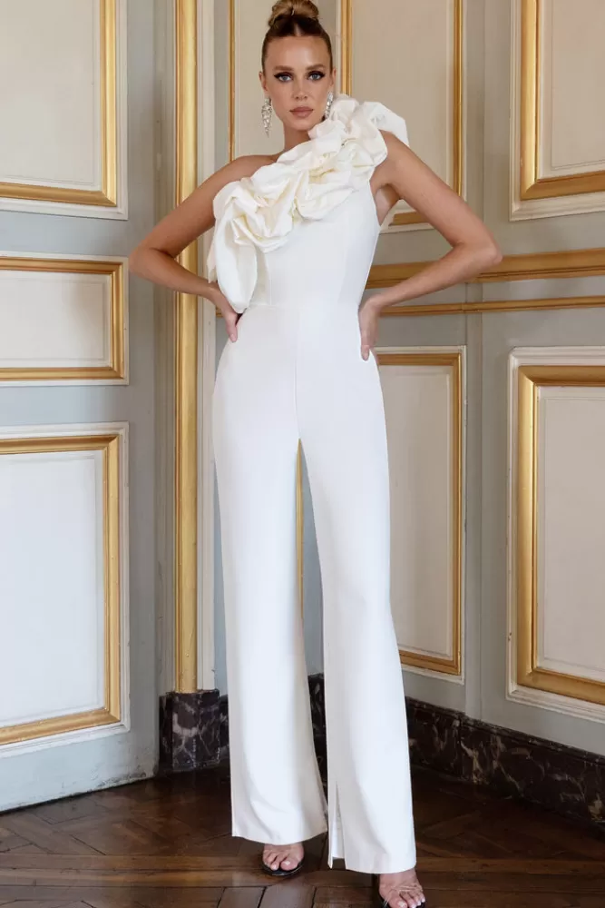 Club L London Monica | Asymmetric Ruffled Wide-Leg Jumpsuit WHITE Sale