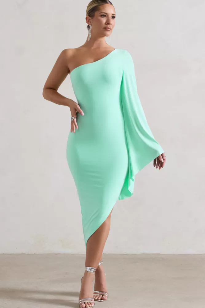 Club L London My Level | Mint Asymmetric Midi Dress With Cape Sleeve ICEDMINT Best