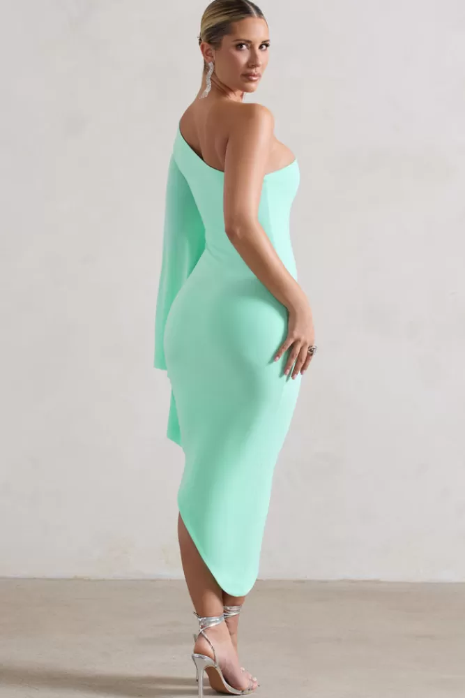 Club L London My Level | Mint Asymmetric Midi Dress With Cape Sleeve ICEDMINT Best