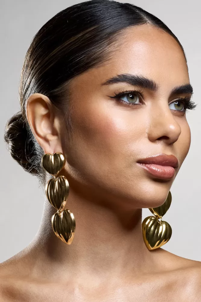 Club L London My Love | Heart Dangle Earrings GOLD Flash Sale