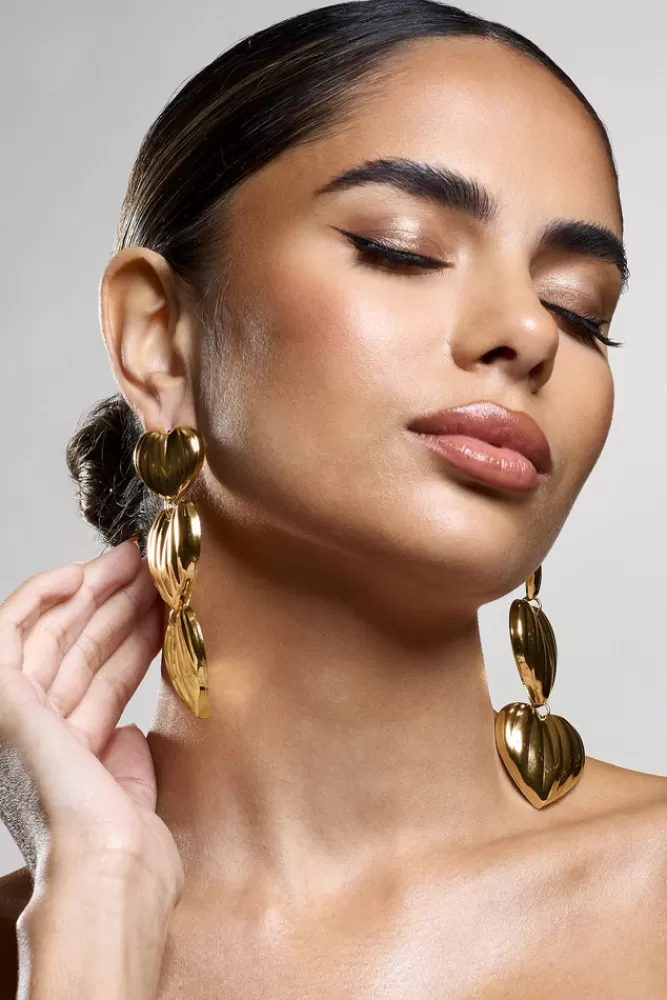 Club L London My Love | Heart Dangle Earrings GOLD Flash Sale