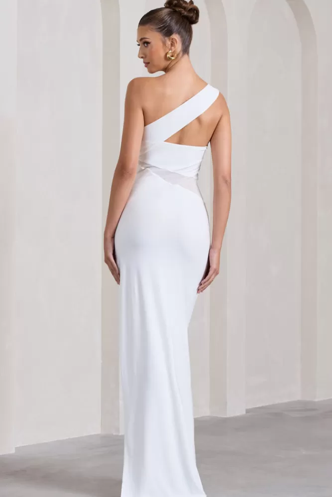 Club L London My Night | One Shoulder Sleeveless Cut-Out Split Maxi Dress WHITE Best Sale