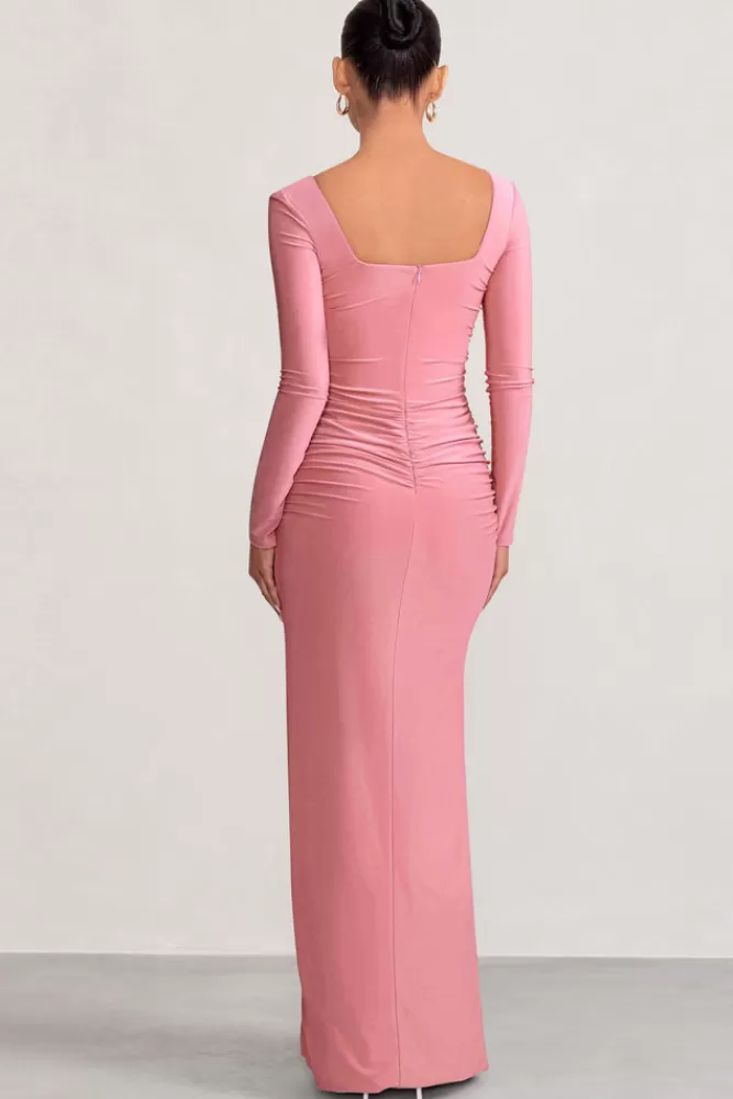 Club L London My Pleasure | Long Sleeve Square Neck Maternity Maxi Dress with Split BLUSH Discount