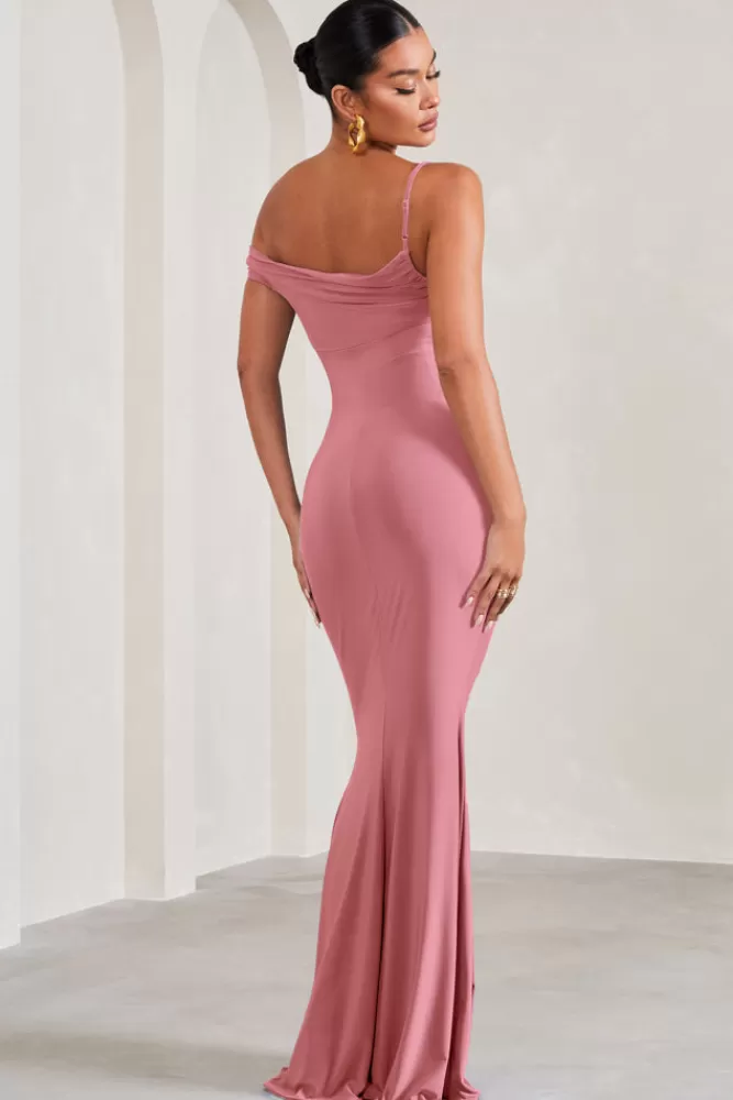 Club L London My Wish | Blush Pink Strappy Asymmetric Maternity Maxi Dress BLUSHPINK Store