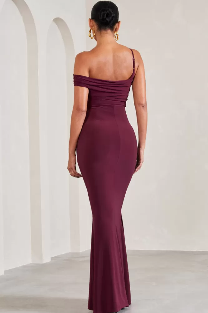 Club L London My Wish | Strappy Asymmetric Maternity Maxi Dress BURGUNDY Cheap