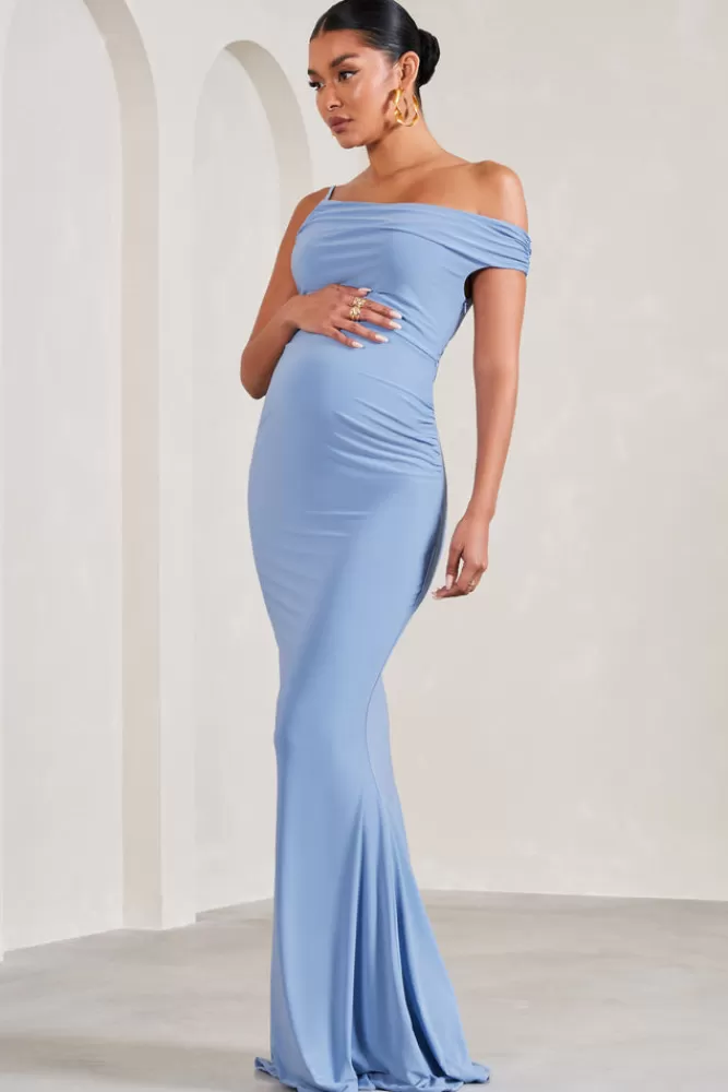 Club L London My Wish | Cornflower Blue Strappy Asymmetric Maternity Maxi Dress CORNFLOWERBLUE Outlet