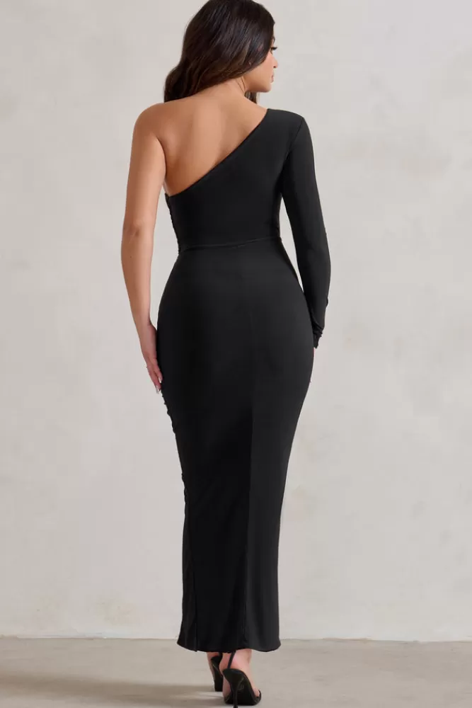 Club L London Mystical | One Shoulder Maxi Dress With Side Split Black Shop