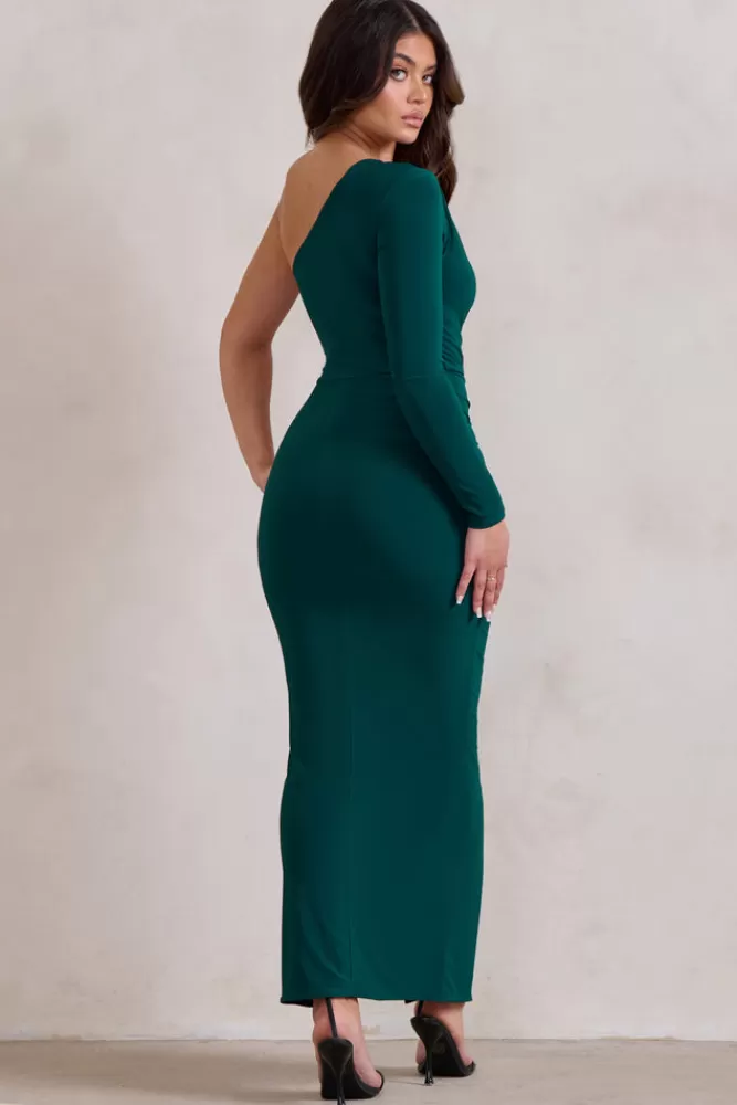 Club L London Mystical | Bottle Green One Shoulder Maxi Dress With Side Split BottleGreen Best Sale
