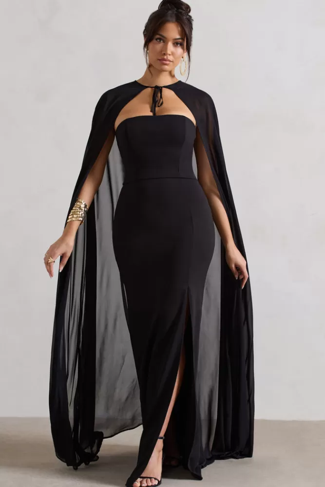 Club L London Mythical | Chiffon Floor-Length Cape BLACK Cheap