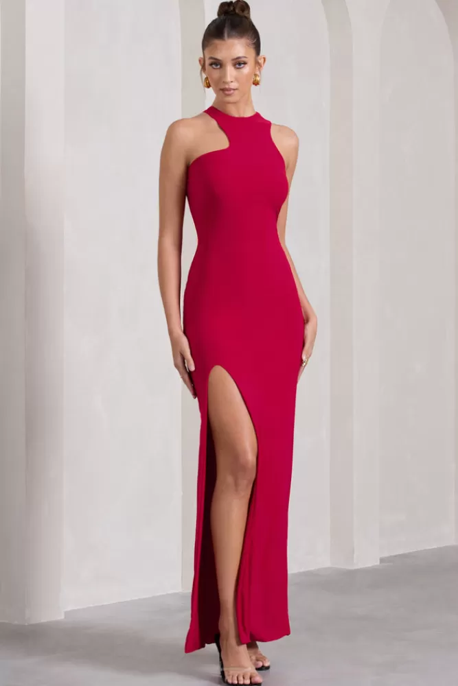 Club L London Nalani | Sleeveless Cut-Out Split Maxi Dress RED Clearance