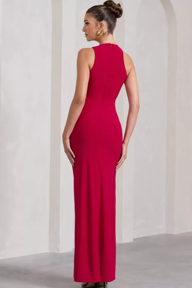 Club L London Nalani | Sleeveless Cut-Out Split Maxi Dress RED Clearance