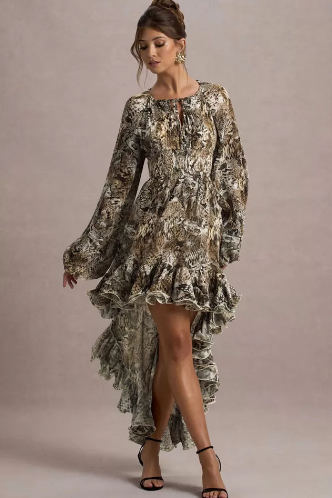 Club L London Namir | Snake Print High-Low Chiffon Maxi Dress SNAKEPRINT Fashion